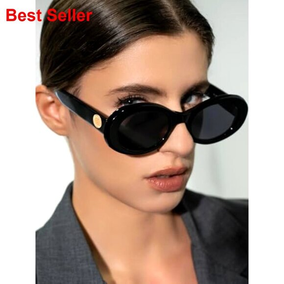 Retro Chunky Oval Sunglasses UV400 Protection Thick Frame Women
